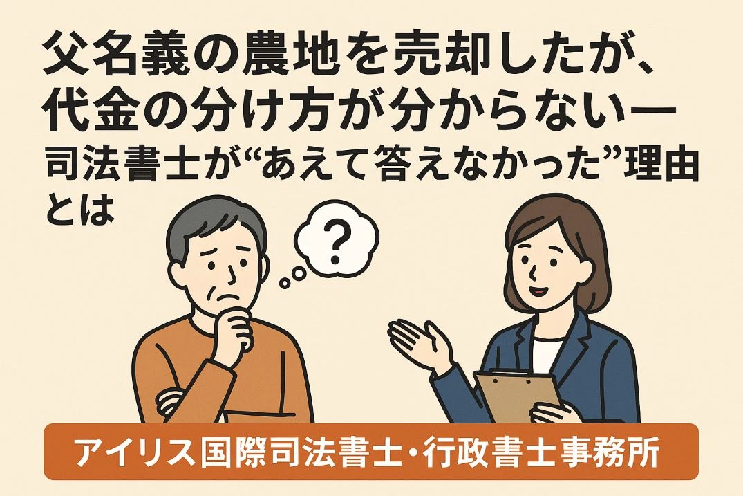 【実例】「父名義の農地を売却したが、代金の分け方が分からない」 ― 司法書士が“あえて答えなかった”理由とは